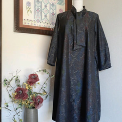 ☆ 着物リメイク 大島紬 ボウタイのフレアワンピースです  