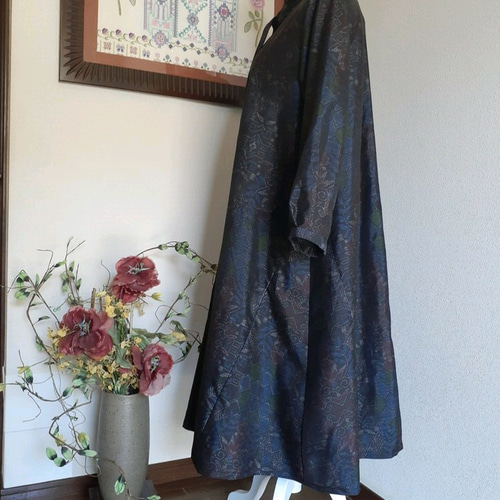 ☆ 着物リメイク 大島紬 ボウタイのフレアワンピースです  