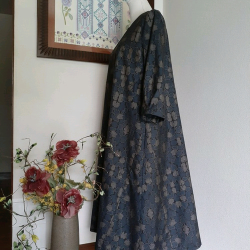 ☆ 着物リメイク 大島紬 ハイウエスト フレアラインワンピースです