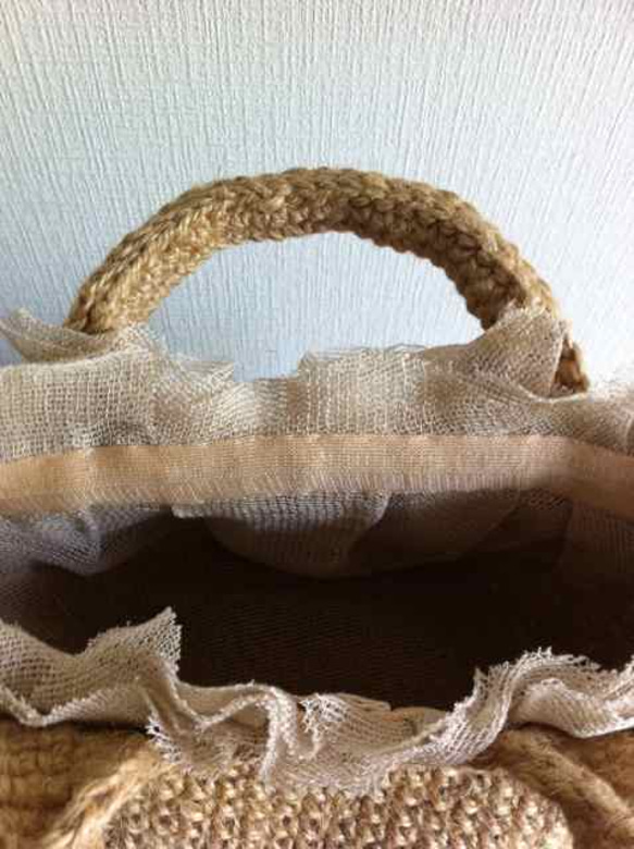 リネン麻チュール裏つき麻糸のミニトート 2枚目の画像