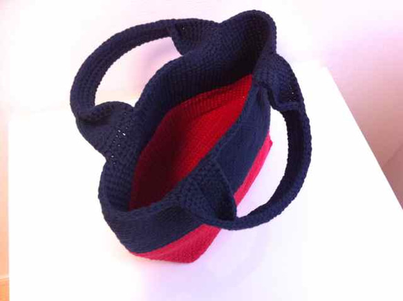 綿糸の四角いトート (RED×NAVY) 5枚目の画像