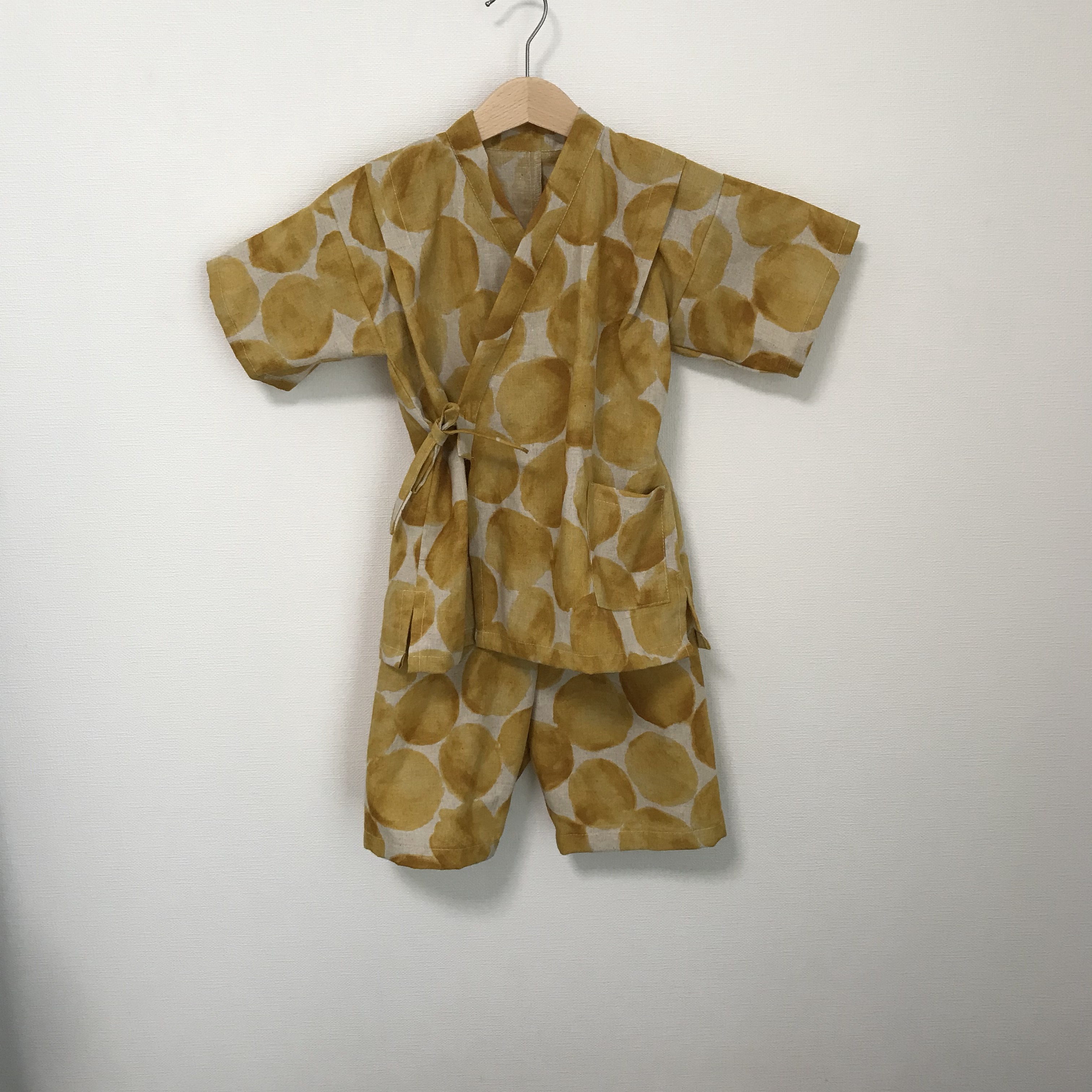水彩ドット柄甚平イエロー サイズ100