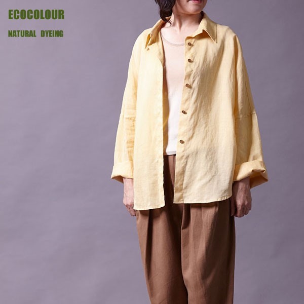 ECOCOLOUR天然染色・織り植物染め植物染め福武染めリネンルーズシャツ 4,773円