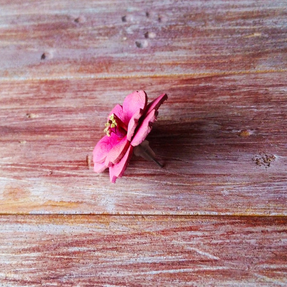 レザー桜ピアスダブルスチールニードルピンクカイハンドメイドレザー 4枚目の画像