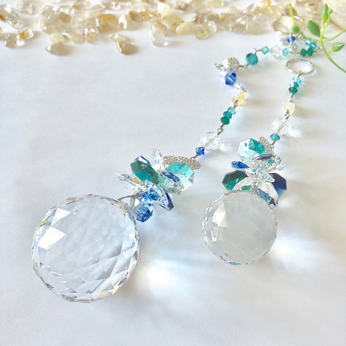 スワロフスキークリスタルとブルーグリーンのミニサンキャッチャー 3cm