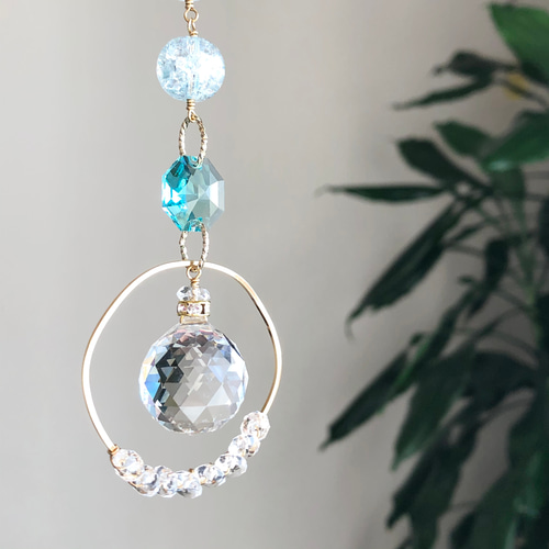 くるくる浄化⚪︎水色天然石のミニサンキャッチャー サンキャッチャー