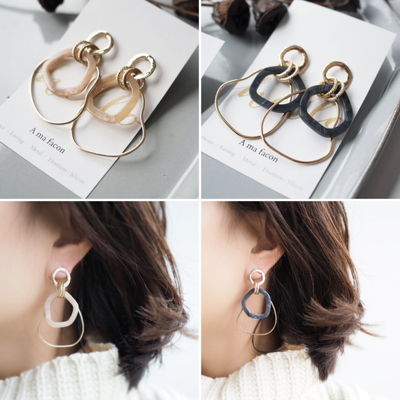変形アクリル×ウェーブメタルフープピアス(アレルギー対応) ピアス