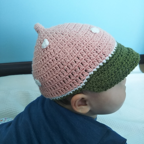 再販2】国産コットン100％ 果物 つば付き どんぐり帽子 いちご 帽子  