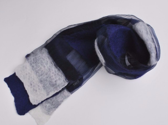 シルクオーガンジーとフェルトのストール [市松/紺] ストール タルト