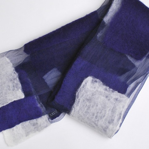 シルクオーガンジーとフェルトのストール [市松/紺] ストール タルト