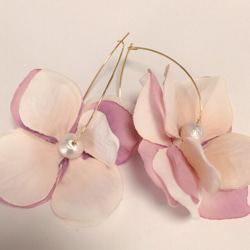 コットンパールとお花のピアス ピンクミックス 3枚目の画像