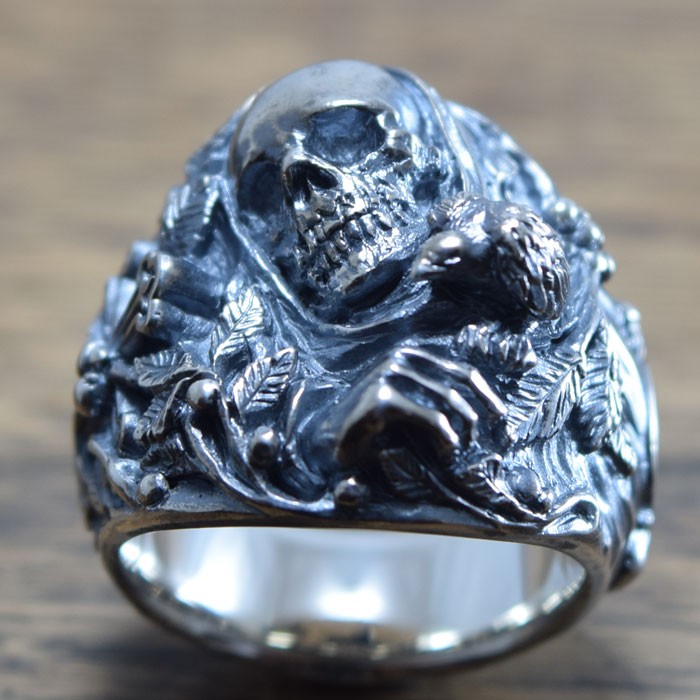 指先に鳥…スカルリング【リング】Melancholy：R-30：Size15～25