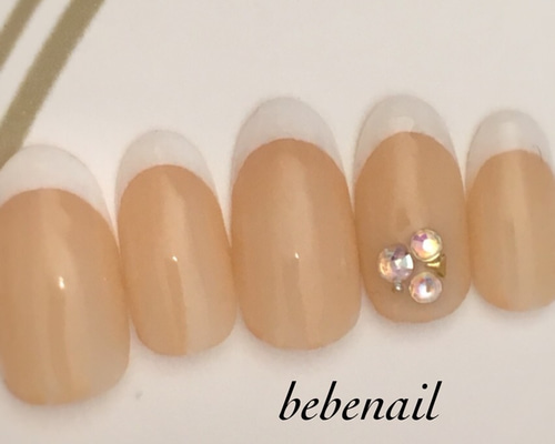 ネイルチップ フレンチ ビジュー フラワー キラキラ キラキラピンク