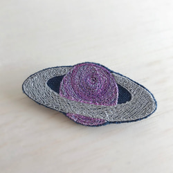 土星刺繍ブローチ(ネイビー) 2枚目の画像