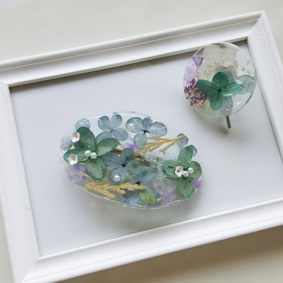 紫陽花のバレッタ(薄青緑) 5枚目の画像
