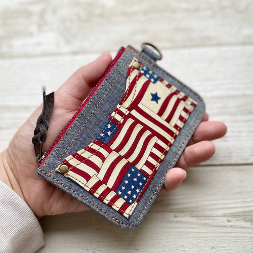 アメリカンレトロなコンパクト財布【グレー】(小銭＆カード3枚