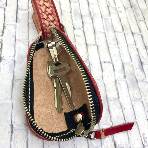 MARIKURI様オーダー　レザーカービング キーケース 縁起物！】桜柄カービングの「中身が選べる革小物」キーケース