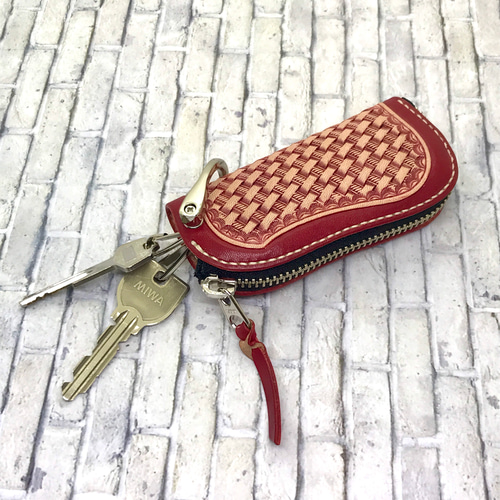 レザーキーケース/カービング/父の日/革キーケース /スマート