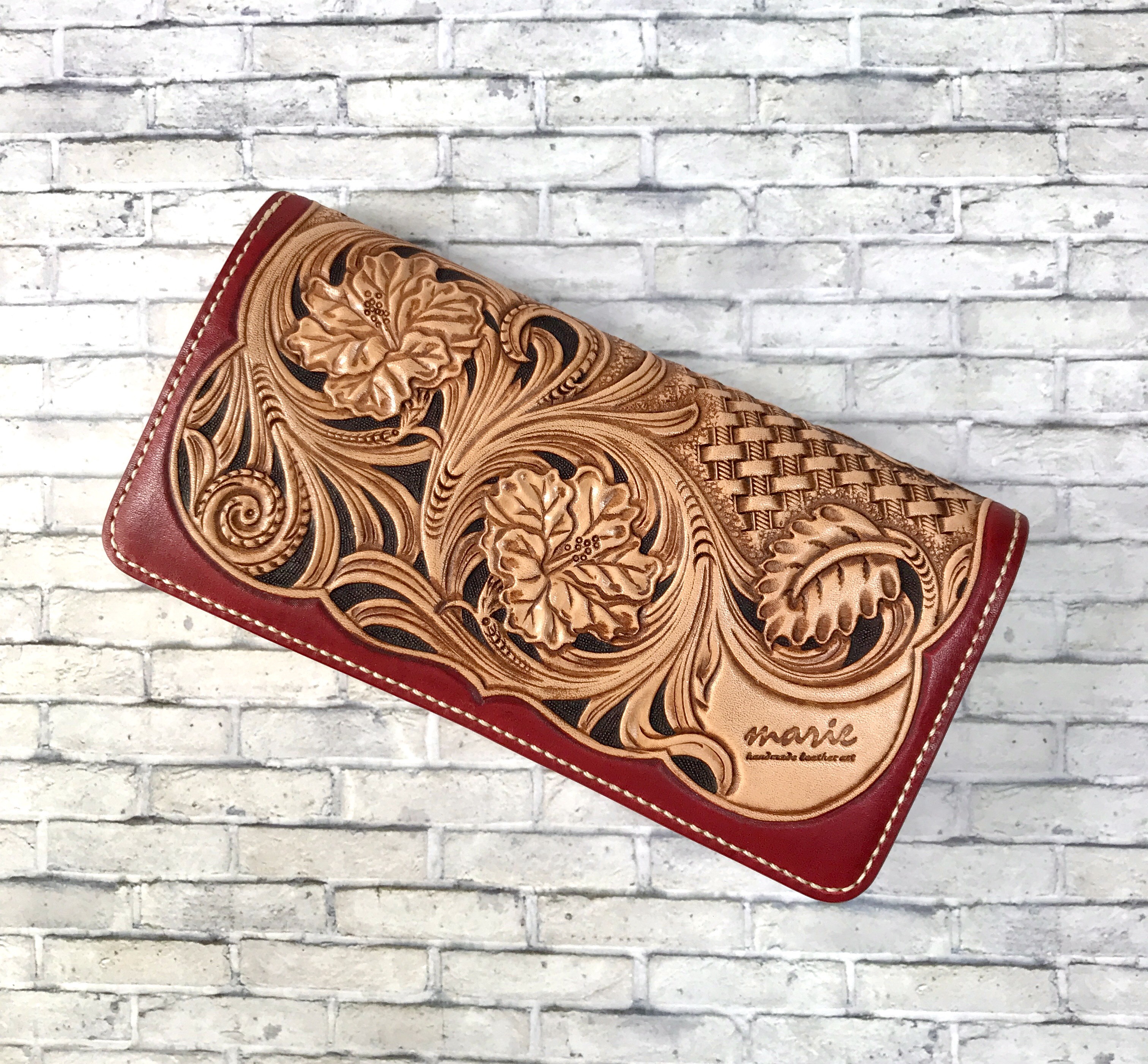 レザーカービング/ハイビスカス/長財布 長財布 marie 通販