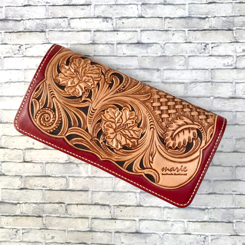 レザーカービング額装 受注制作】参考出品・レザーカービングのロングウォレット