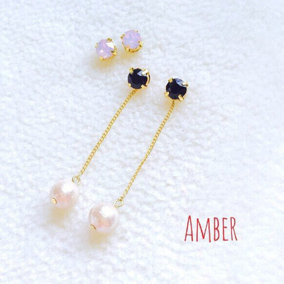 Amber 3way スワロフスキーロングピアス 3枚目の画像