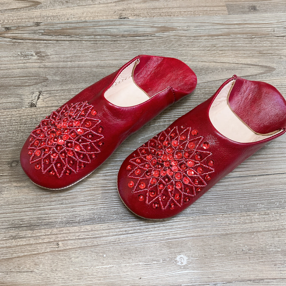 Moroccan Babouche slippers - poppy after rain 第1張的照片