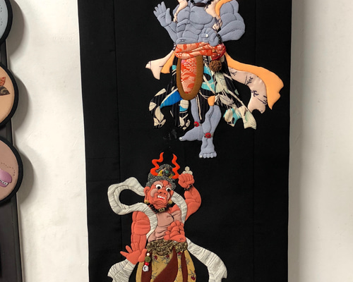 押し絵、タペストリ－　福すけ 実物】阿吽（仁王様）の押し絵のタペストリー タペストリー・壁掛け 和
