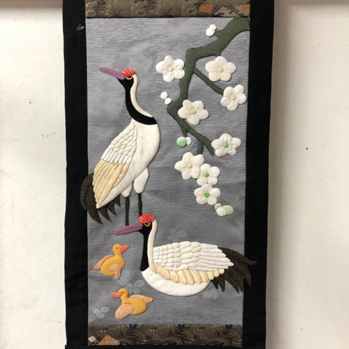 キット】鶴と梅花タペストリー【押し絵】【古布】 キット 和小物
