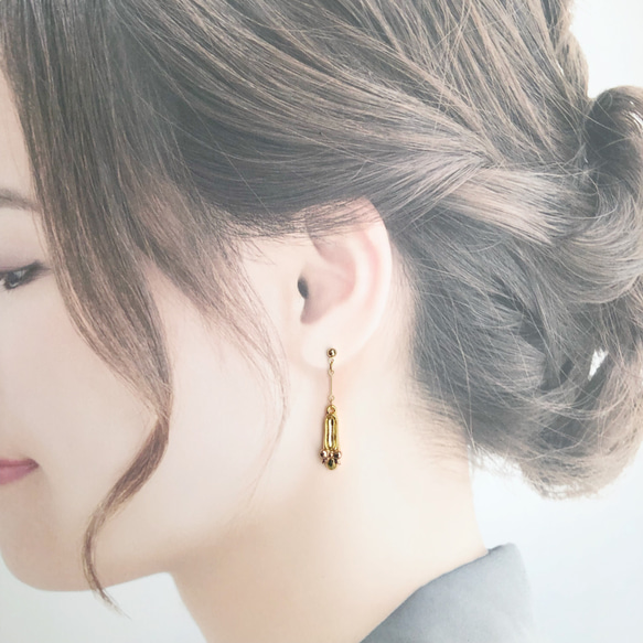 大人可愛いバレエシューズピアス・16kgpゴールド×ピンク（14kgf、イヤリングに変更可） 3枚目の画像