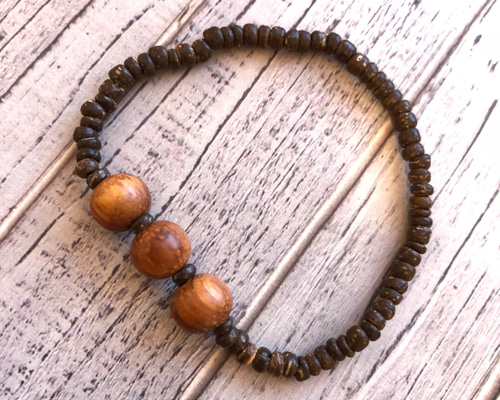 木製ビーズブレスレット ダークブラウン ウッドビーズブレスレット | 榎本通商