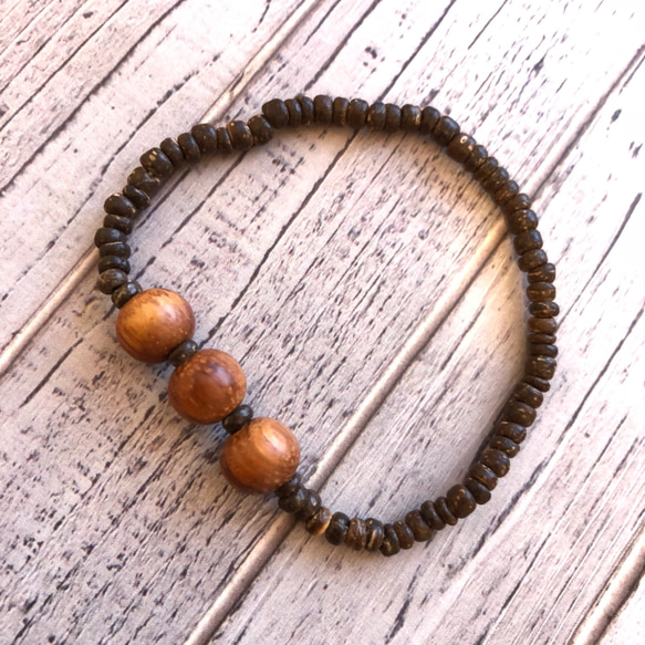 木製ビーズブレスレット ダークブラウン 秋色ブラウン ウッドビーズのブレスレット ブレスレット