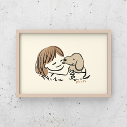 ミニチュアダックス【草の上】A4イラストポスター　犬　 5枚目の画像