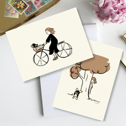 チワワ【自転車】【かくれんぼ】イラストポストカード2枚　犬 1枚目の画像