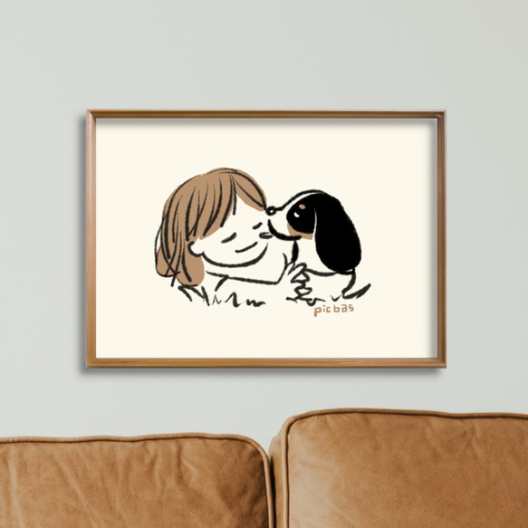 キャバリア【草の上】A4イラストポスター　犬　ペット　イラスト　うちの子 2枚目の画像