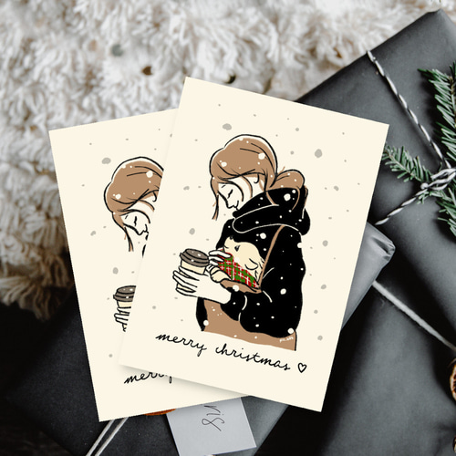 ポストカード2枚【小さなぬくもり】ポメラニアン チワワ 犬 クリスマス