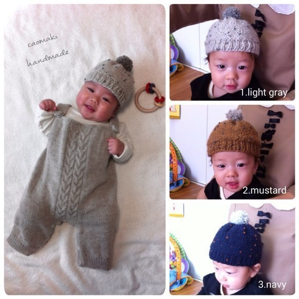 baby*kids* pompom ニット帽 （3.navy） 3枚目の画像