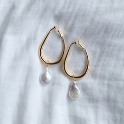 [免費送貨與新商品]大型淡水珍珠2way變形金圈形耳環 第2張的照片