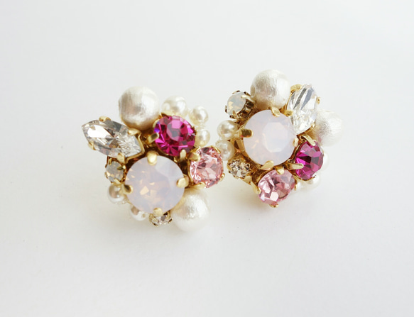 ジュー粉紅色和棉質珍珠bijupt耳環♡ 第4張的照片