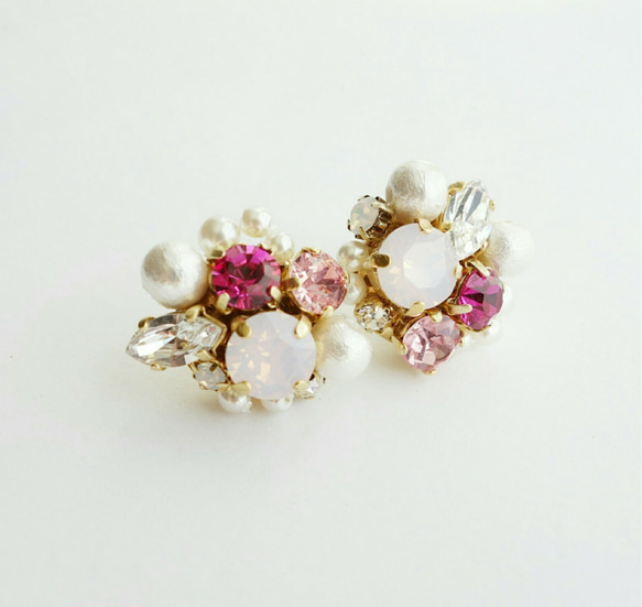 ジュー粉紅色和棉質珍珠bijupt耳環♡ 第5張的照片