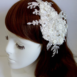 免費送貨♡婚禮♡華麗的珠子花刺繡花邊頭飾 第1張的照片