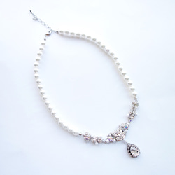 ♡婚禮♡珍珠和Swarovski首飾項鍊（長度可調） 第1張的照片