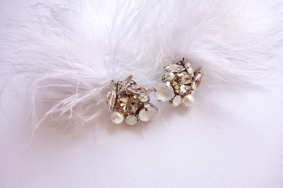 免費送貨♡還搭上耳環♡禮物♡白色珠寶和皮草Marabo 第4張的照片