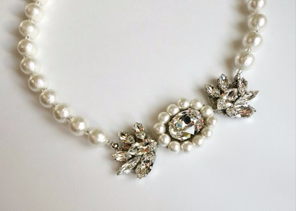 免費送貨]·*：新娘棉花珍珠和施華洛世奇水晶項鍊：· - 第2張的照片