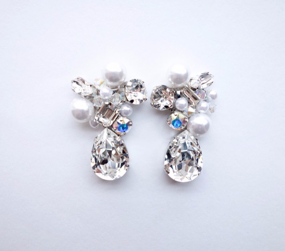 大號吊墜耳環（耳環可更換），♡珍珠和施華洛世奇寶石，適合♡婚禮 第3張的照片