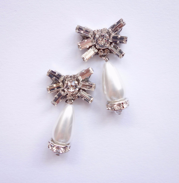 ♡♡為施華洛世奇珍珠首飾耳環絲帶婚禮 第4張的照片