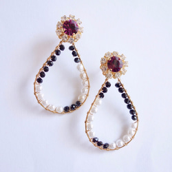 【免費送貨】紫色施華洛世奇和珍珠圈耳環 第1張的照片