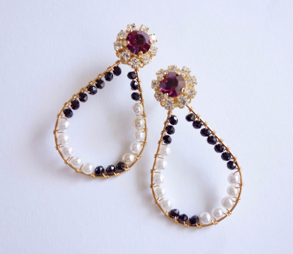 【免費送貨】紫色施華洛世奇和珍珠圈耳環 第3張的照片