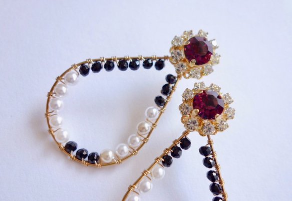 【免費送貨】紫色施華洛世奇和珍珠圈耳環 第4張的照片