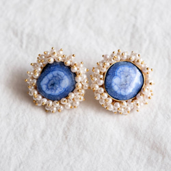 免費送貨-藍色天然寶石和珍珠民族耳環 第2張的照片