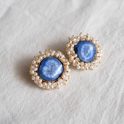免費送貨-藍色天然寶石和珍珠民族耳環 第3張的照片